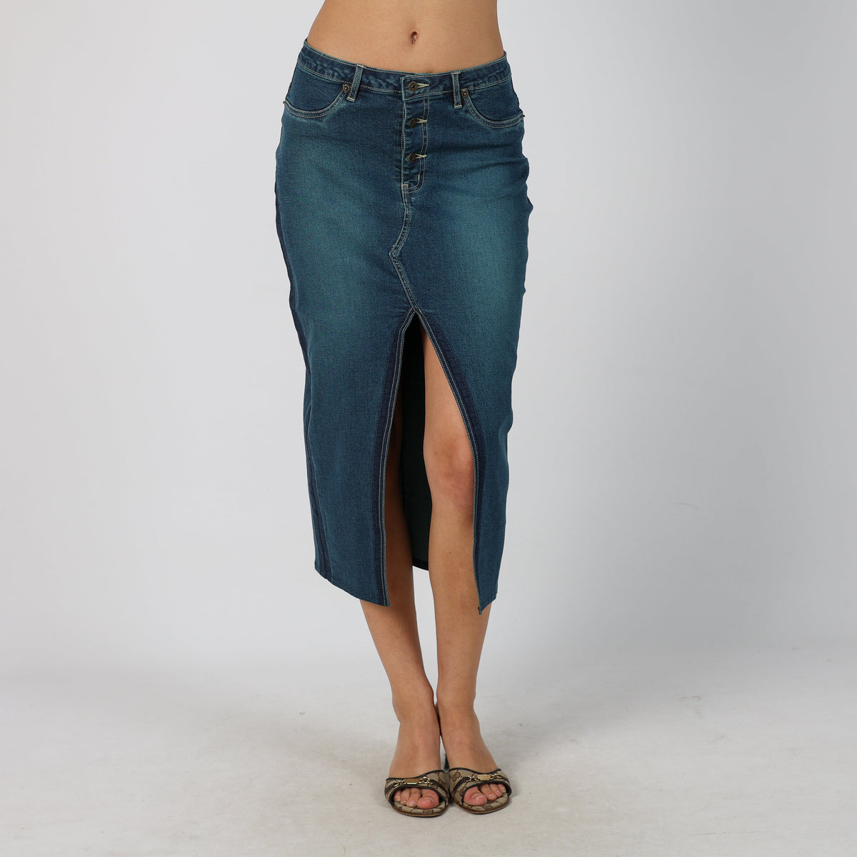 Blue Y2K Pepe Jeans Denim Midi Skirt Split (XS)