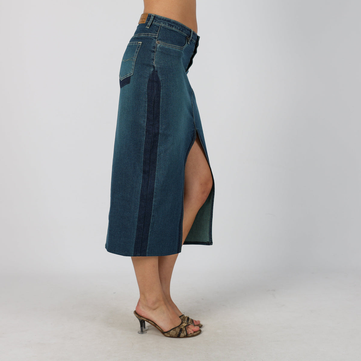Blue Y2K Pepe Jeans Denim Midi Skirt Split (XS)