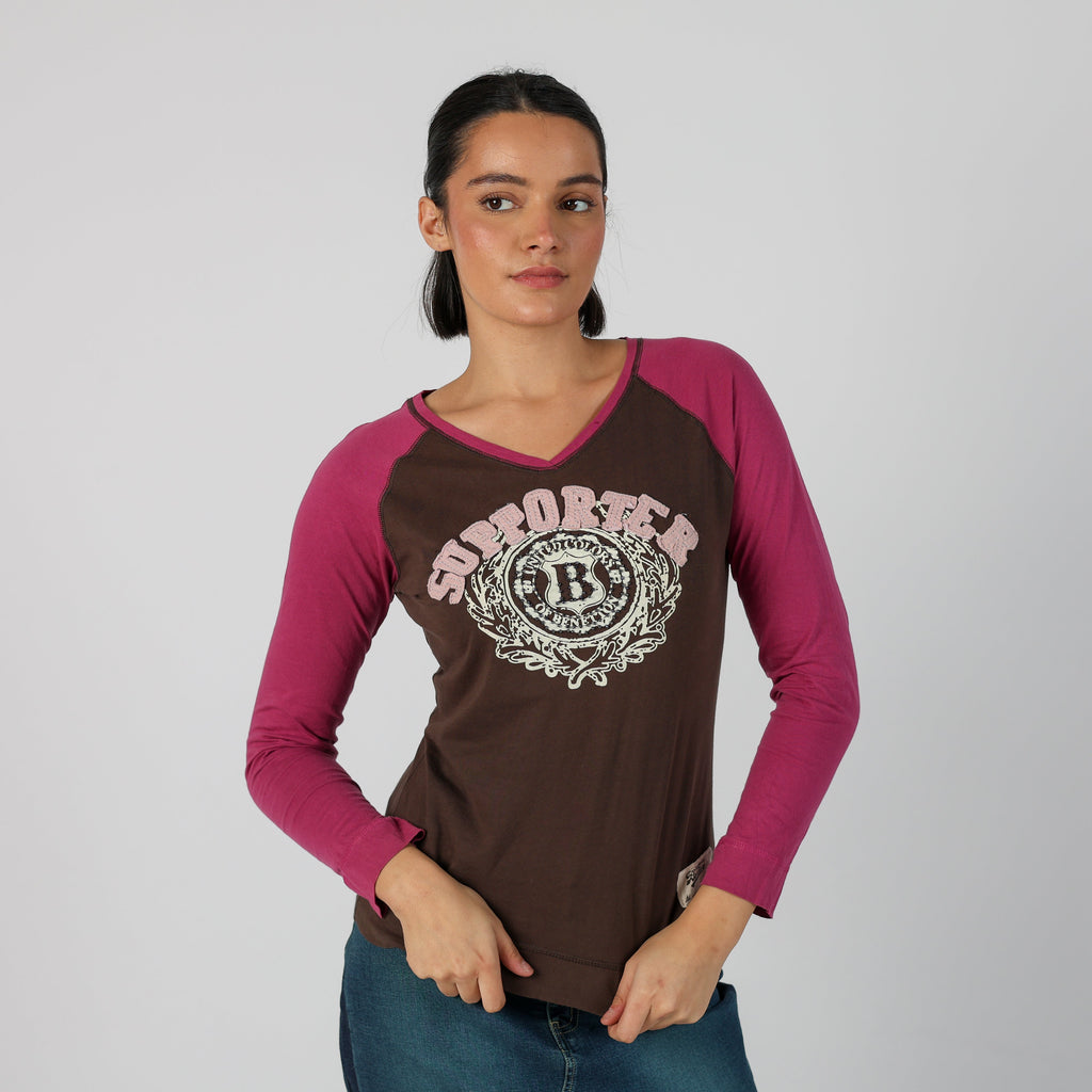 Brown Y2K United Colors of Benetton Long Sleeve Top (S)