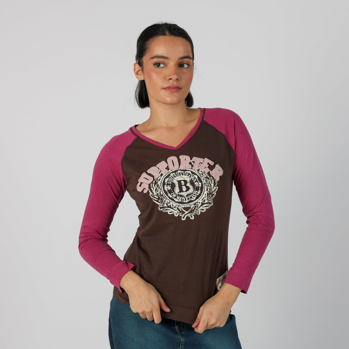 Brown Y2K United Colors of Benetton Long Sleeve Top (S)