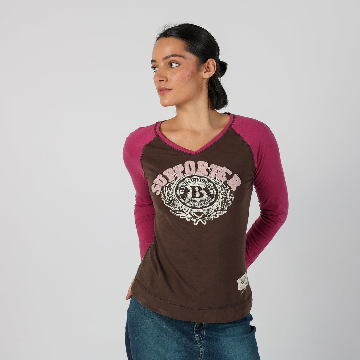 Brown Y2K United Colors of Benetton Long Sleeve Top (S)