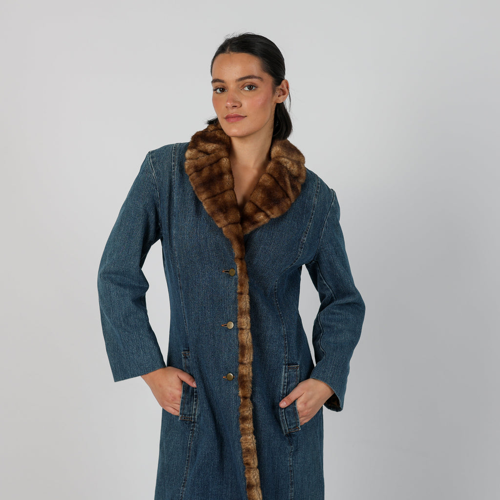 Blue Y2K Motivi Afghan Coat Faux fur (M)