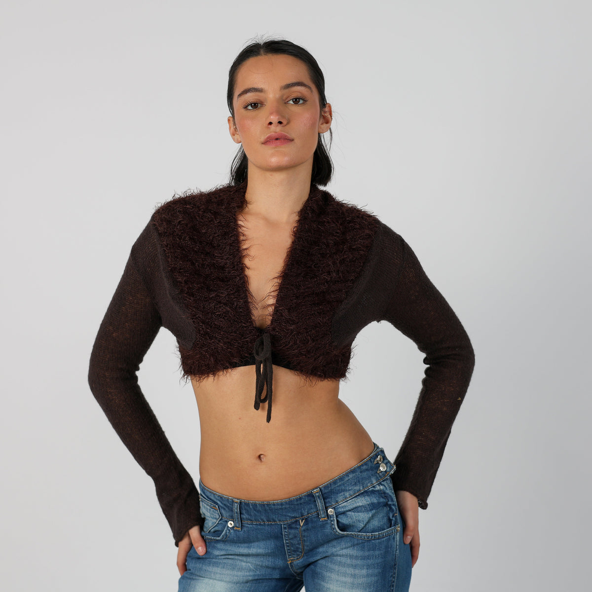 Brown Y2K Made in Italy Cardigan Mohair blend (S)