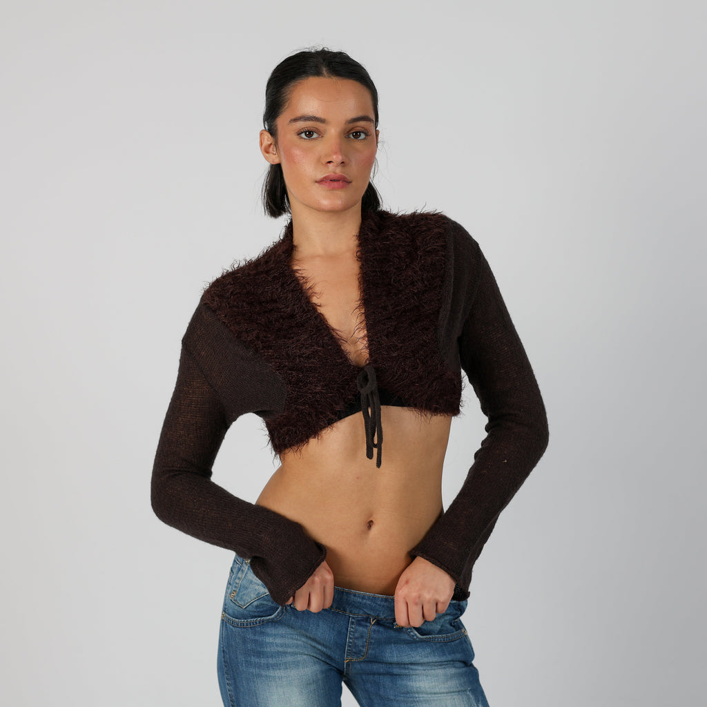 Brown Y2K Made in Italy Cardigan Mohair blend (S)