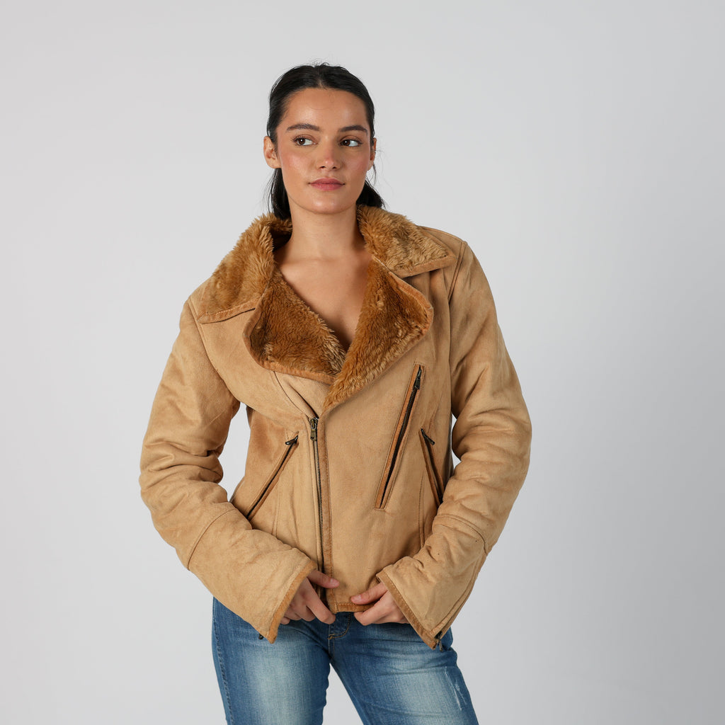 Tan Y2K Made in Italy Aviator Jacket Leather (M)