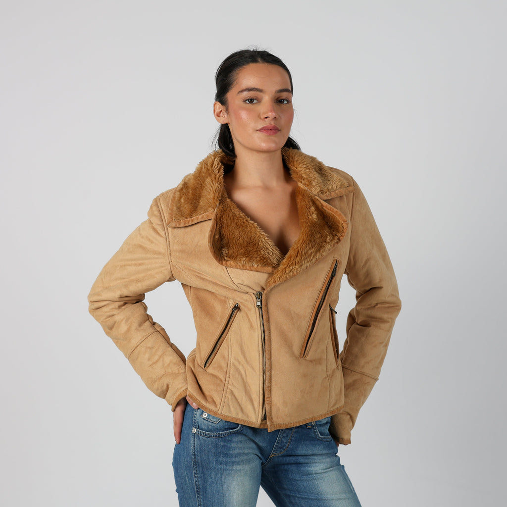 Tan Y2K Made in Italy Aviator Jacket Leather (M)
