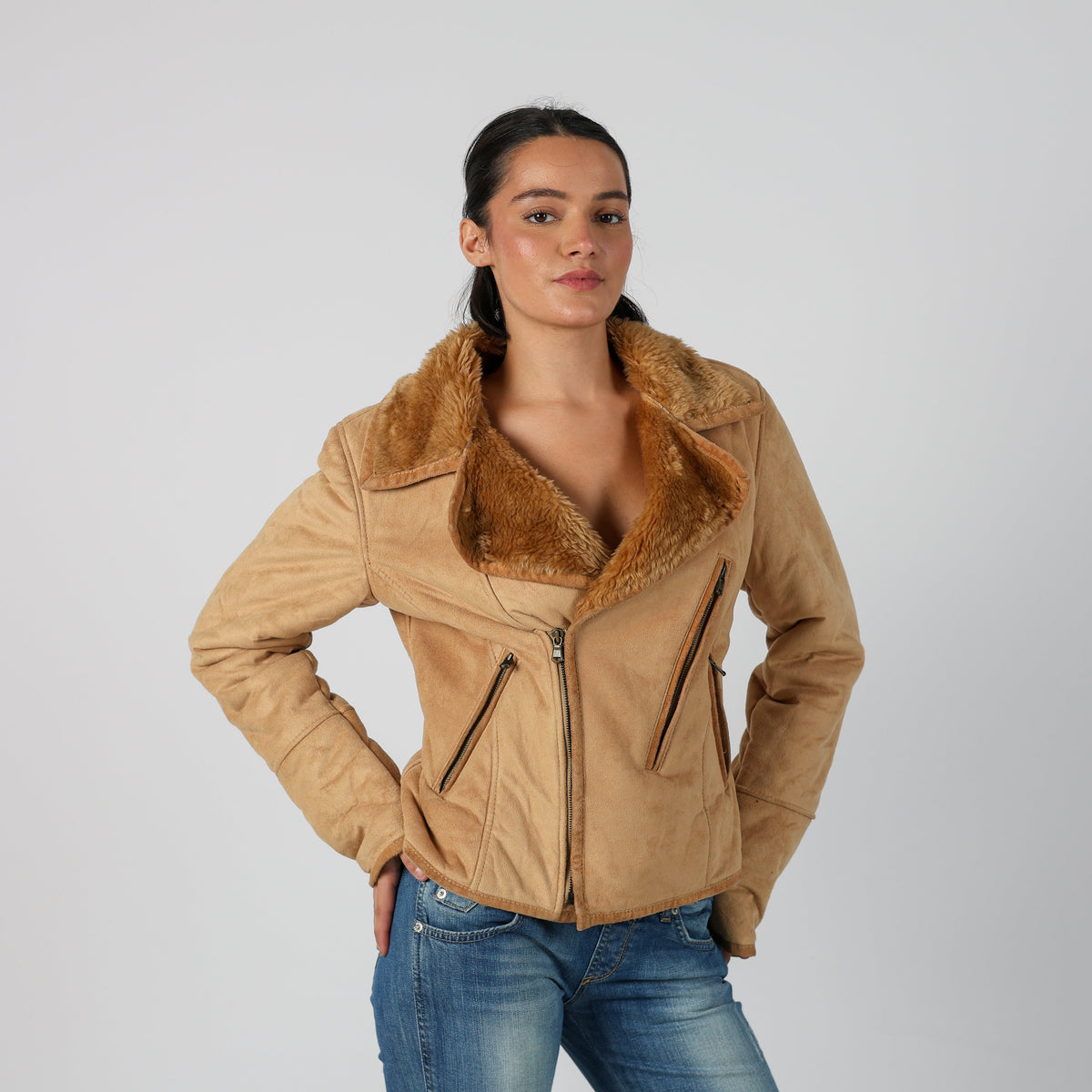 Tan Y2K Made in Italy Aviator Jacket Leather (M)