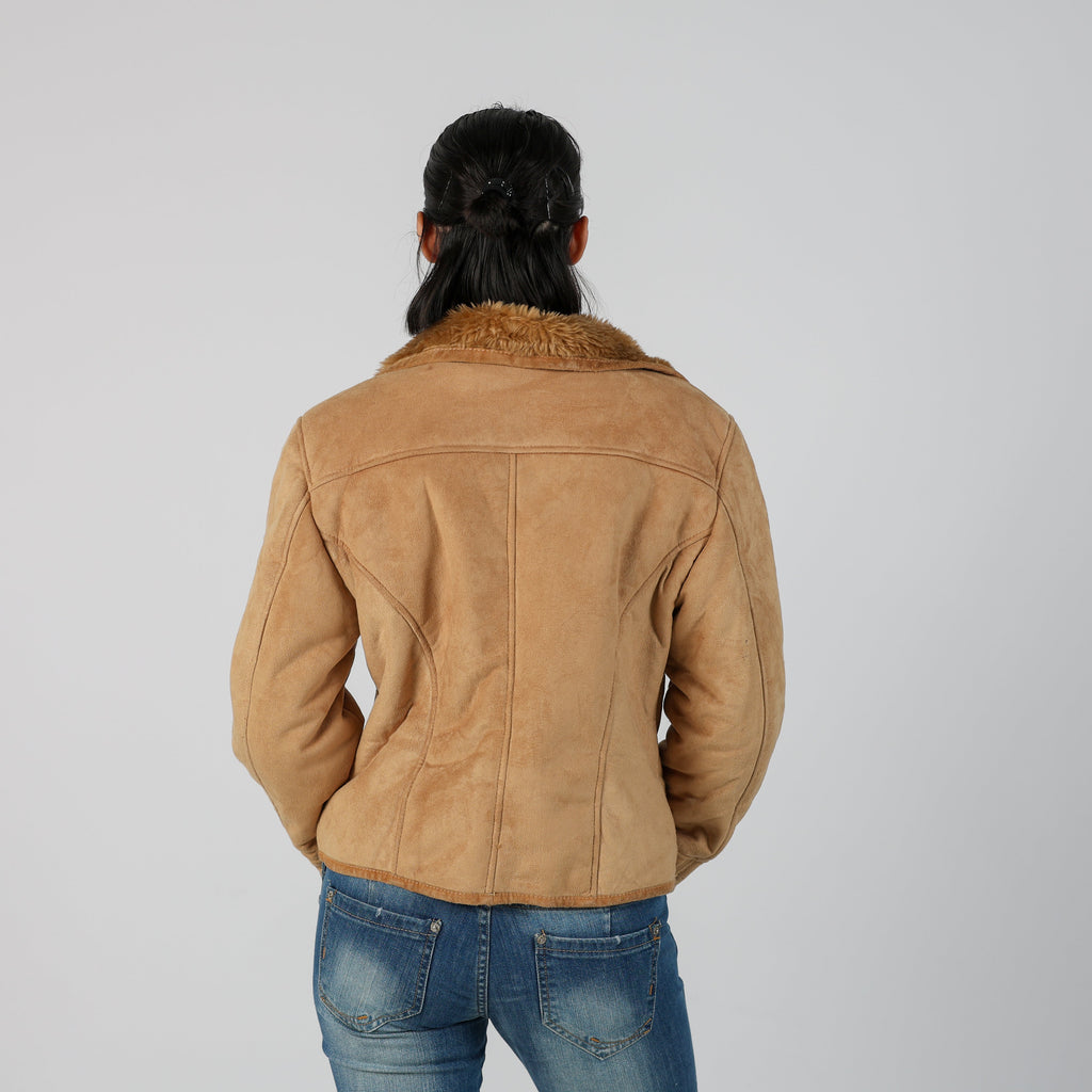 Tan Y2K Made in Italy Aviator Jacket Leather (M)