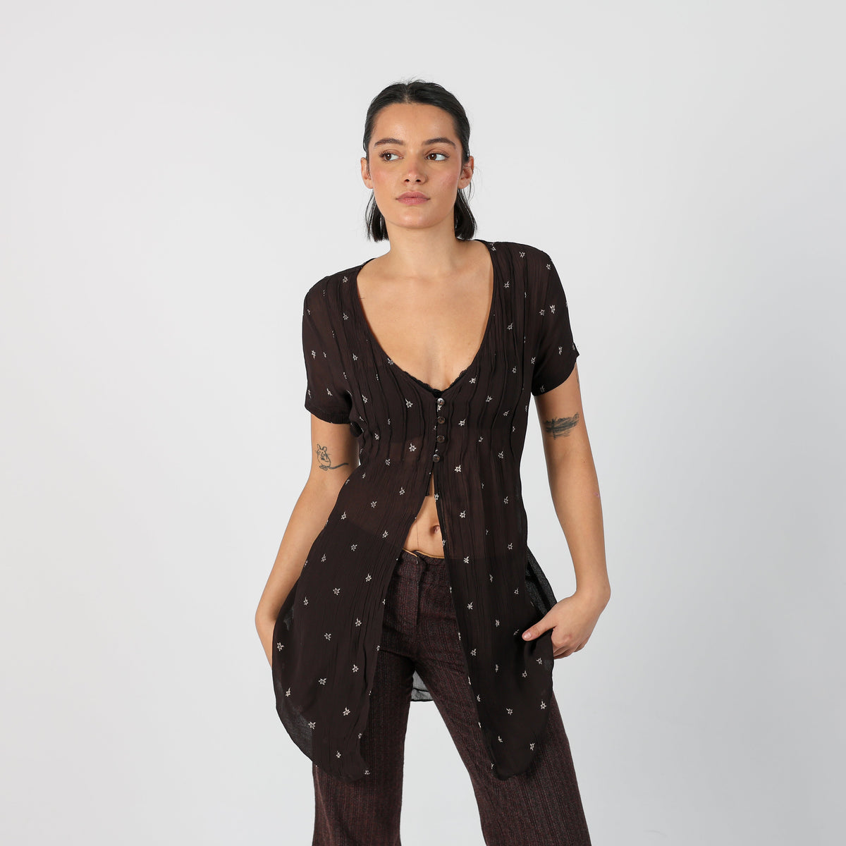 Brown Y2K Woven Top (S)