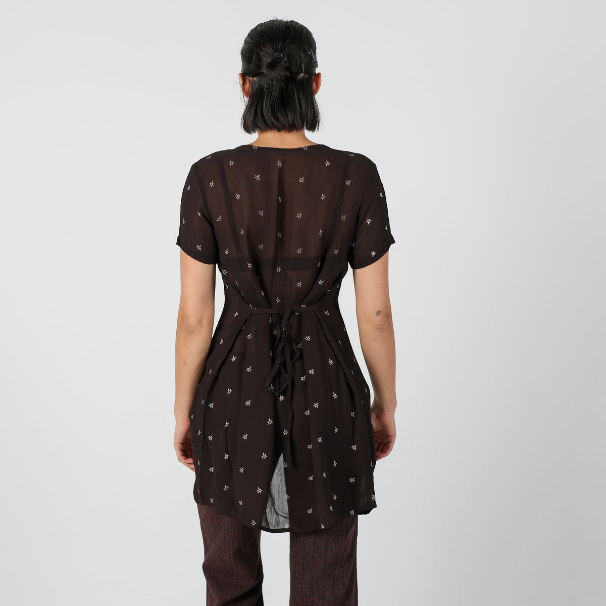 Brown Y2K Woven Top (S)