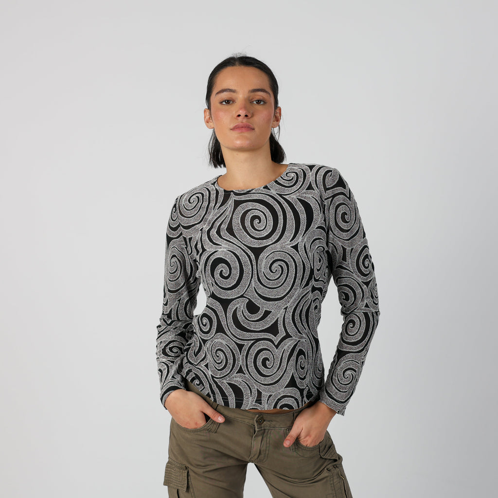 Black Y2K Anna Ferrari Long Sleeve Top Sheer (S)