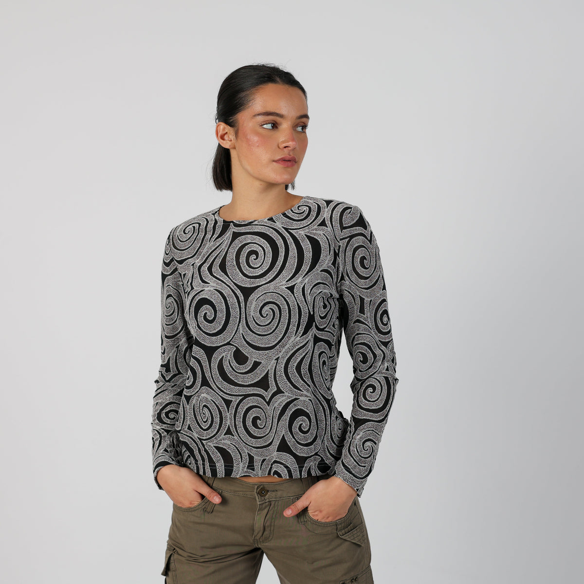 Black Y2K Anna Ferrari Long Sleeve Top Sheer (S)