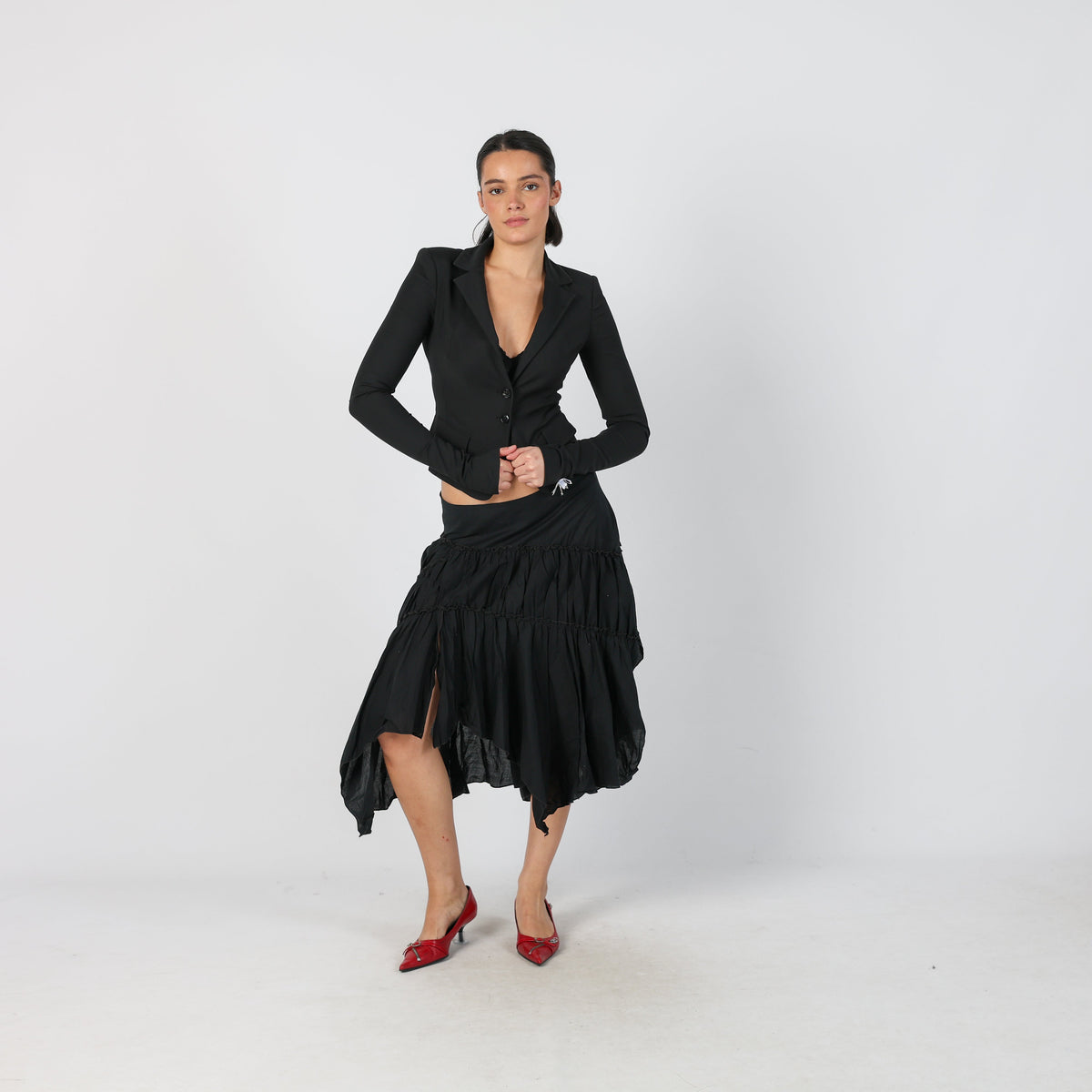 Black Y2K Woven Midi Skirt (S)