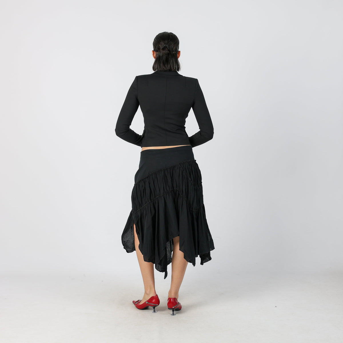 Black Y2K Woven Midi Skirt (S)