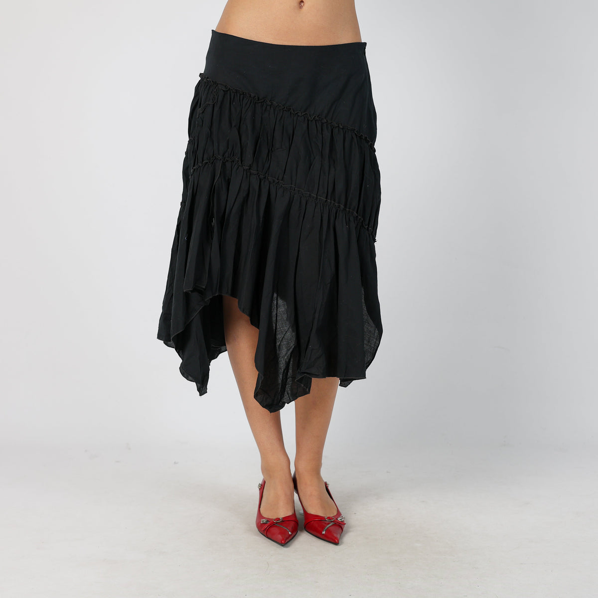 Black Y2K Woven Midi Skirt (S)
