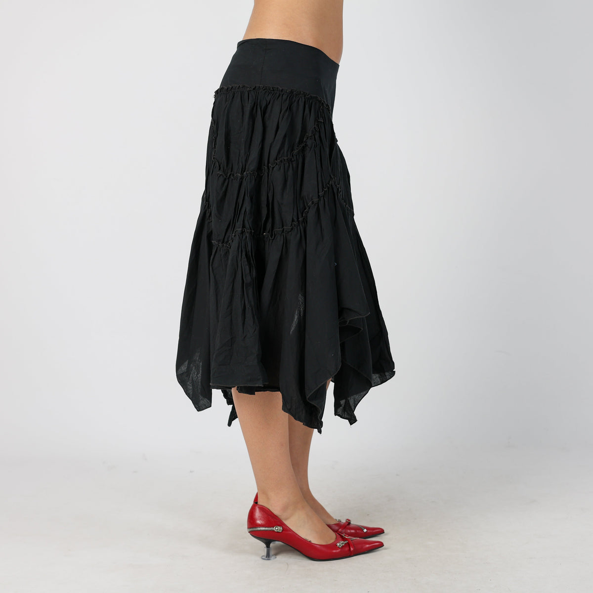 Black Y2K Woven Midi Skirt (S)
