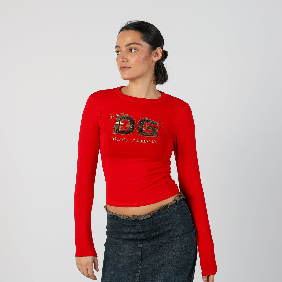 Red Y2K Dolce & Gabbana Long Sleeve Top (XS)