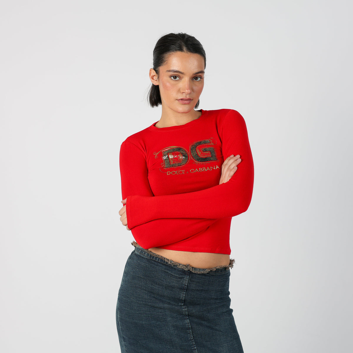 Red Y2K Dolce & Gabbana Long Sleeve Top (XS)