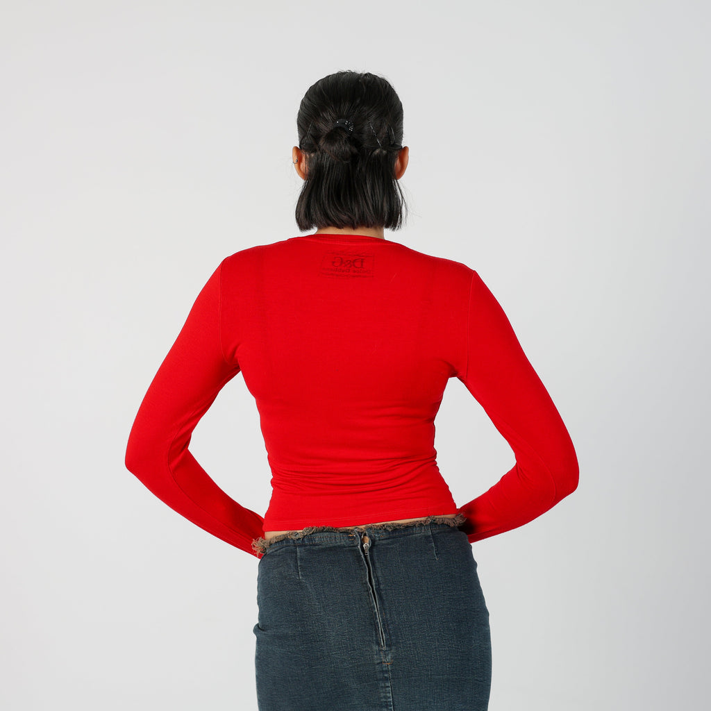 Red Y2K Dolce & Gabbana Long Sleeve Top (XS)