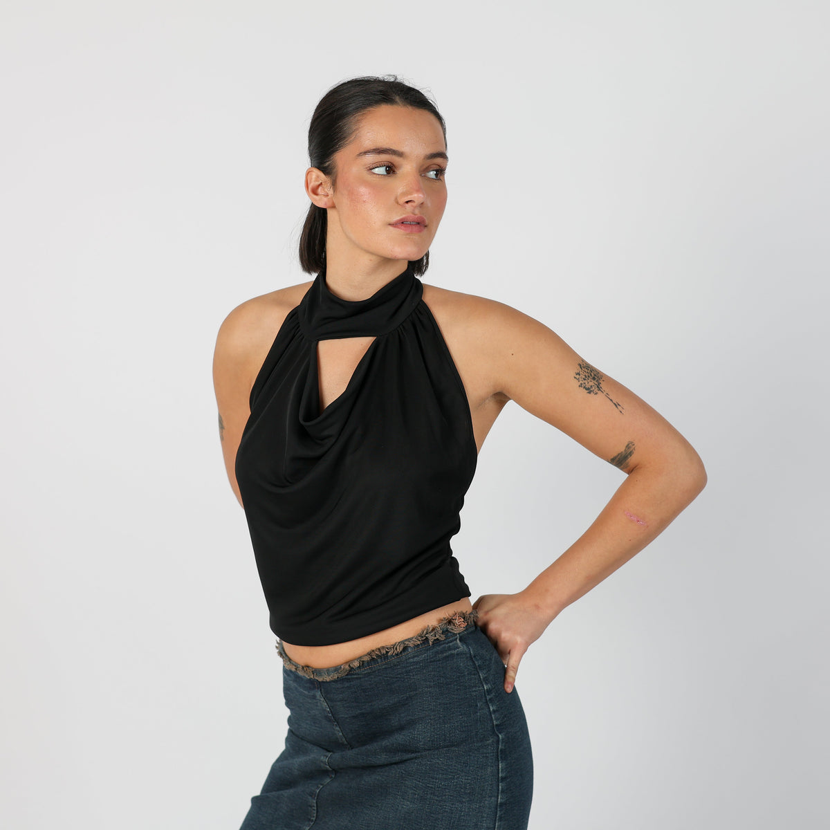 Black Y2K Made in Italy Cami Halter (S)