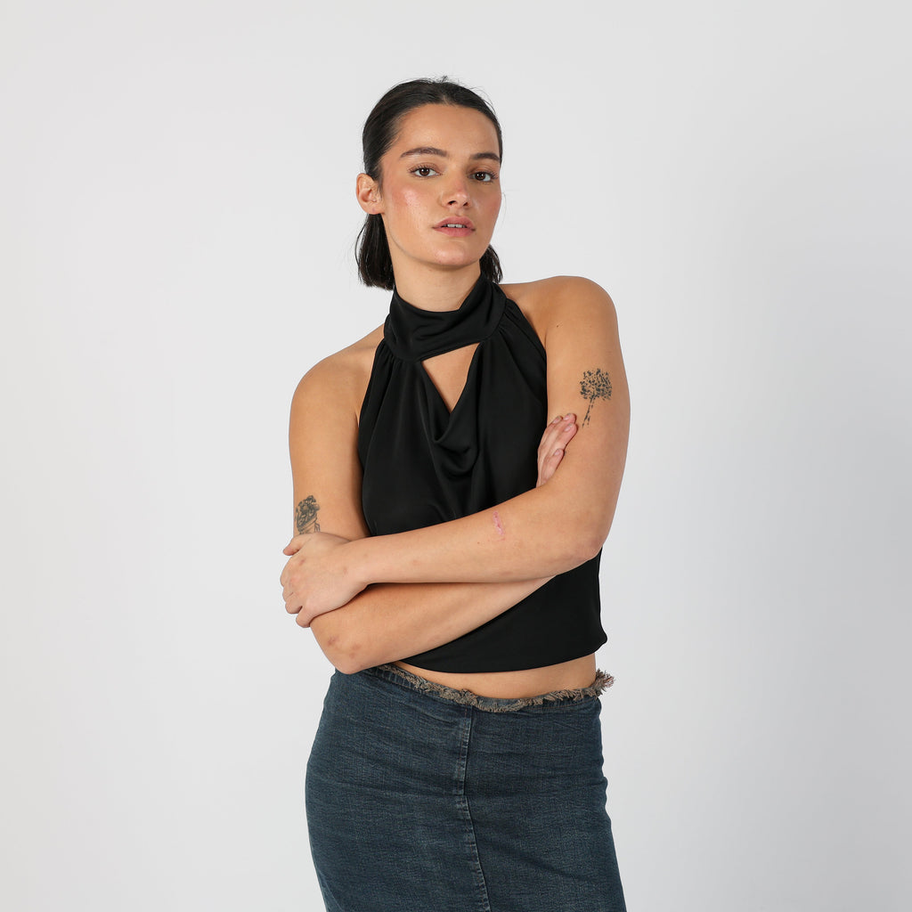 Black Y2K Made in Italy Cami Halter (S)