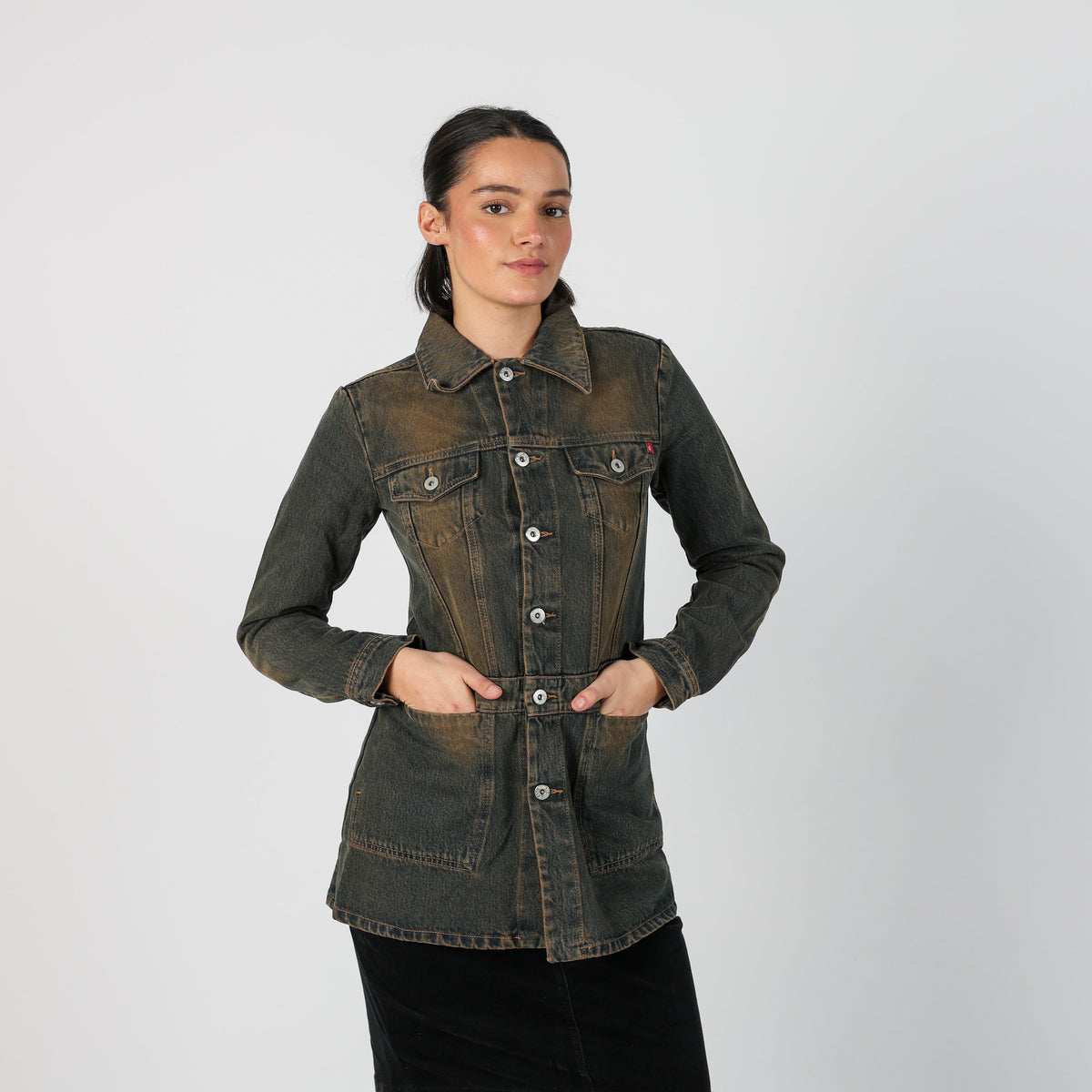 Blue Y2K Made in Italy Denim Jacket Brown wash (S)