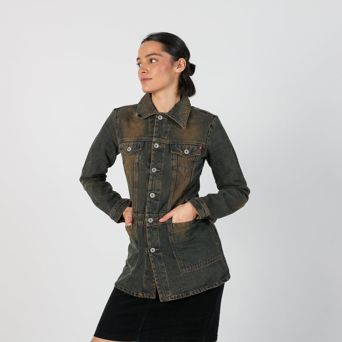 Blue Y2K Made in Italy Denim Jacket Brown wash (S)