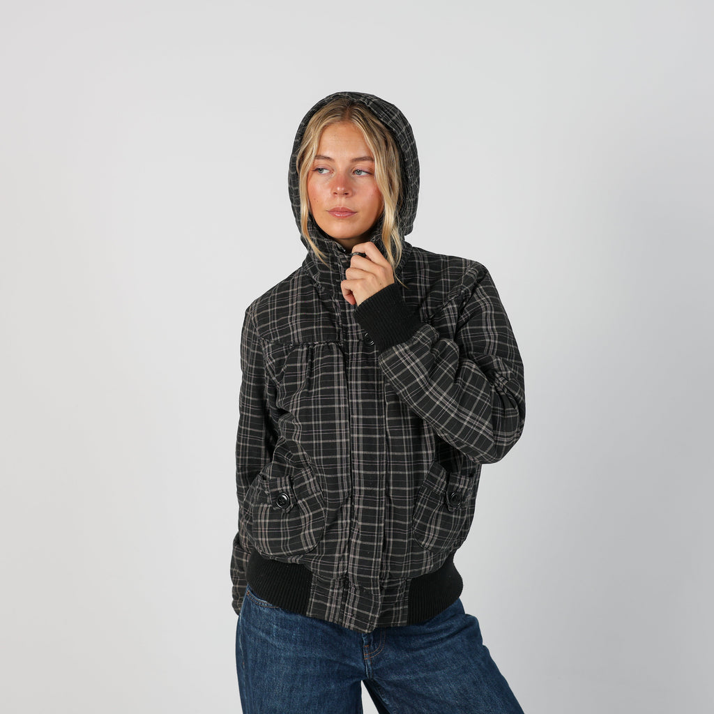 Black Y2K Fish Bone Puffer Jacket (M)