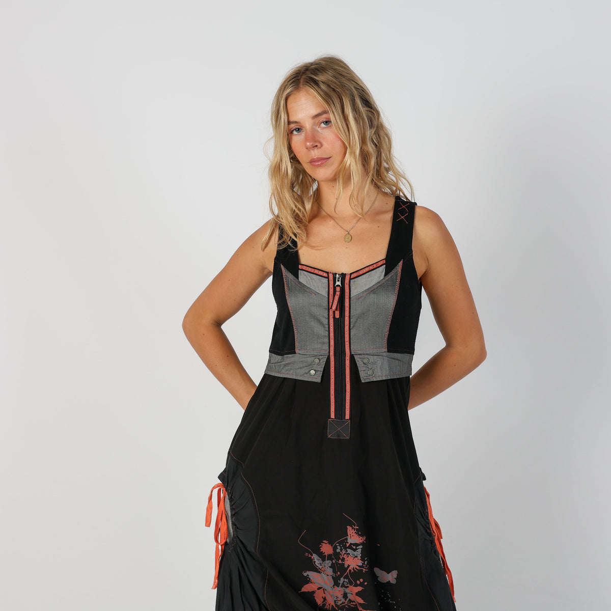 Black Y2K Lillia Tigresse Woven Midi Dress (S)