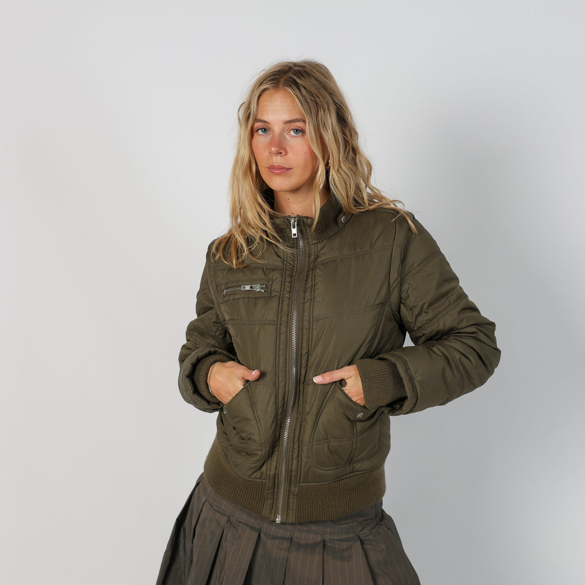 Dark Green Y2K Melrose Puffer Jacket Corsetted back (M)