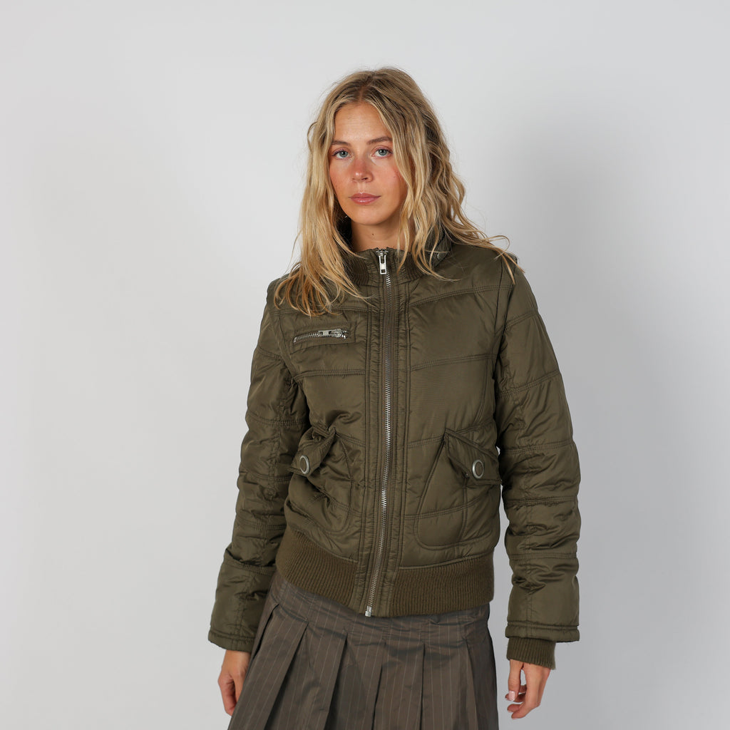 Dark Green Y2K Melrose Puffer Jacket Corsetted back (M)
