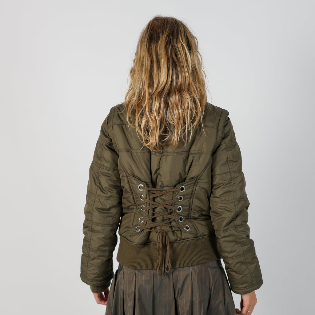 Dark Green Y2K Melrose Puffer Jacket Corsetted back (M)