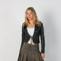 Black Y2K Leather Jacket Tie front (S)