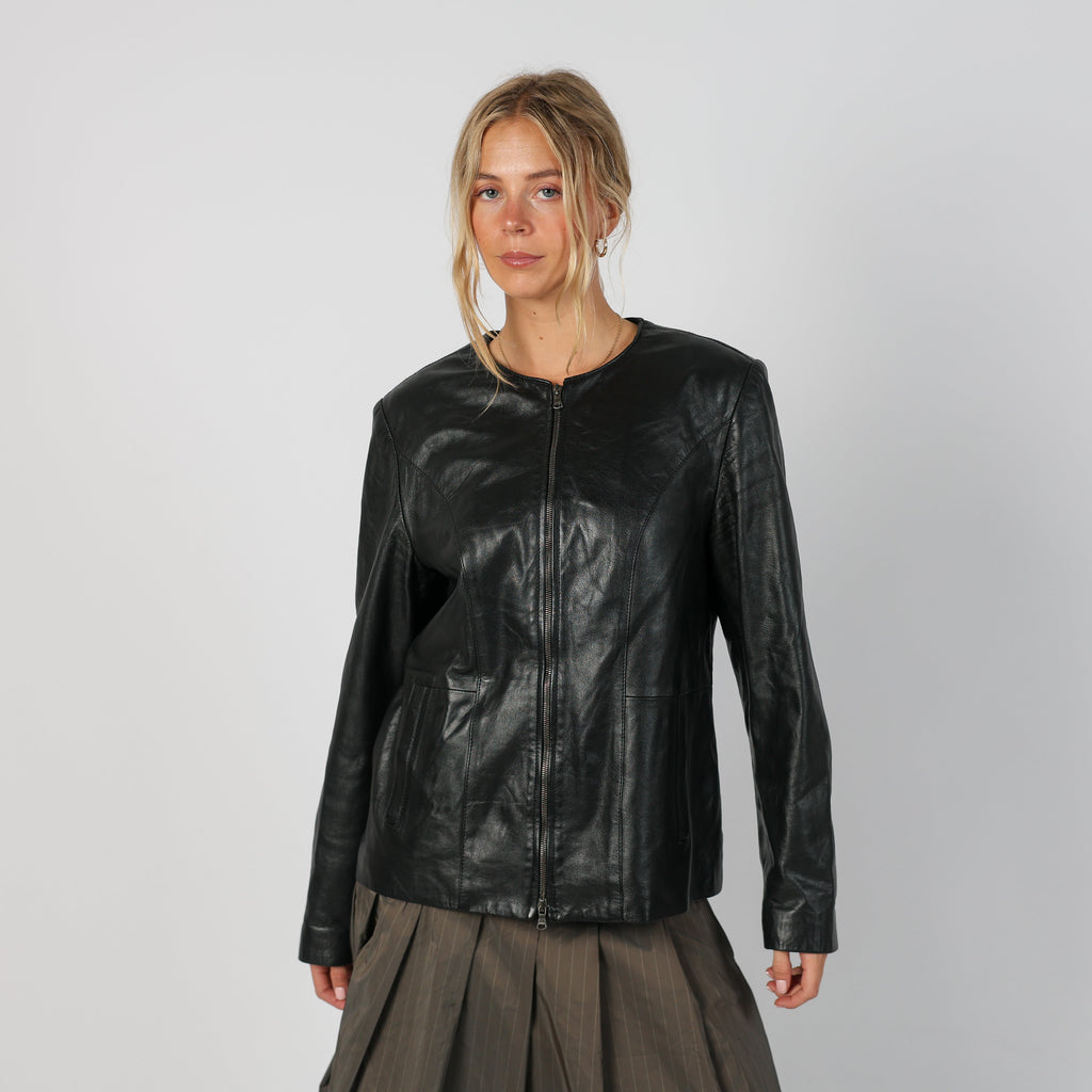 Black Y2K Ferracin Leather Jacket (L)