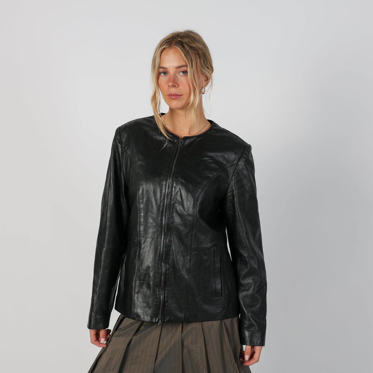 Black Y2K Ferracin Leather Jacket (L)