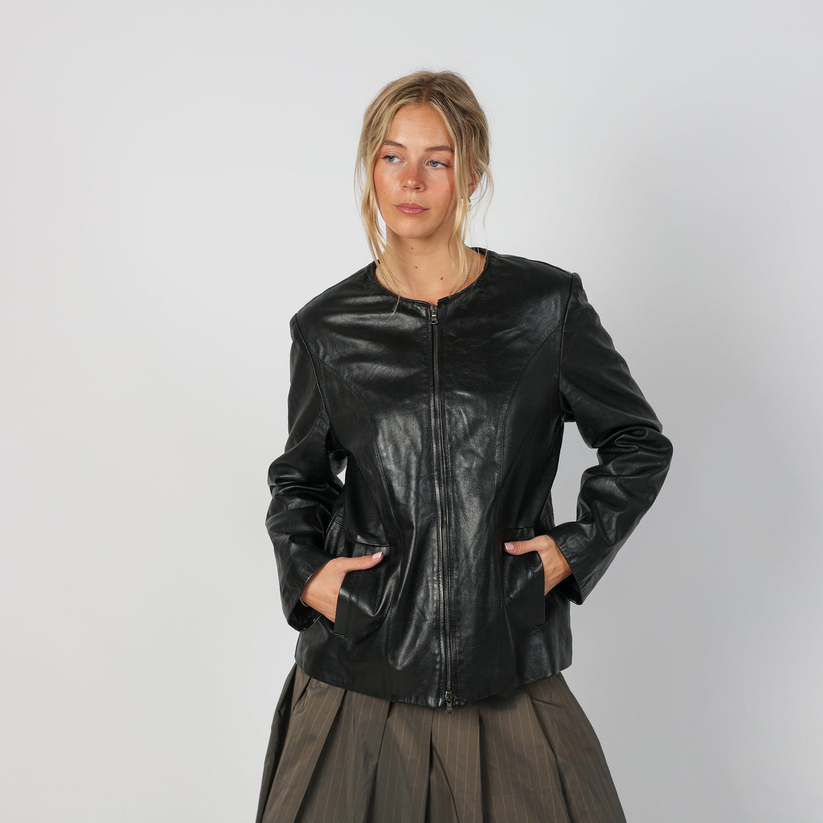 Black Y2K Ferracin Leather Jacket (L)
