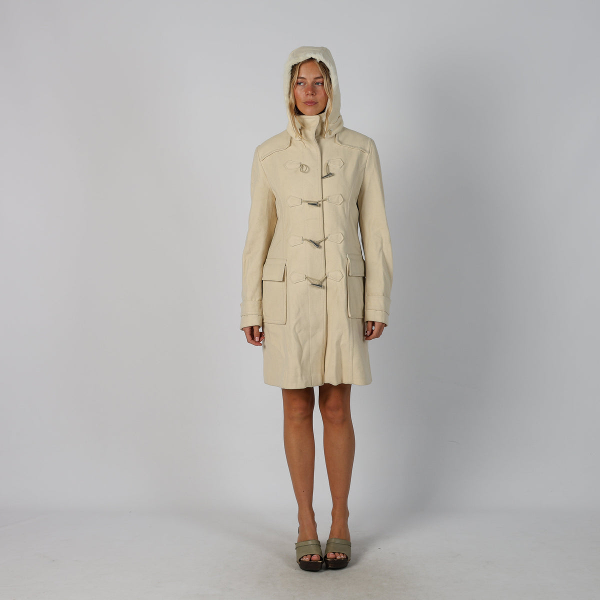 Cream Y2K Made in Italy Duffle Coat (M)