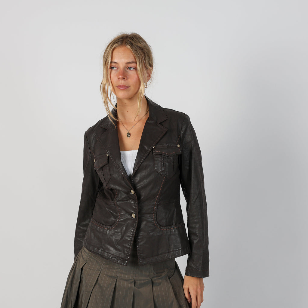 Brown Y2K Trussardi Leather Jacket Faux leather (M)