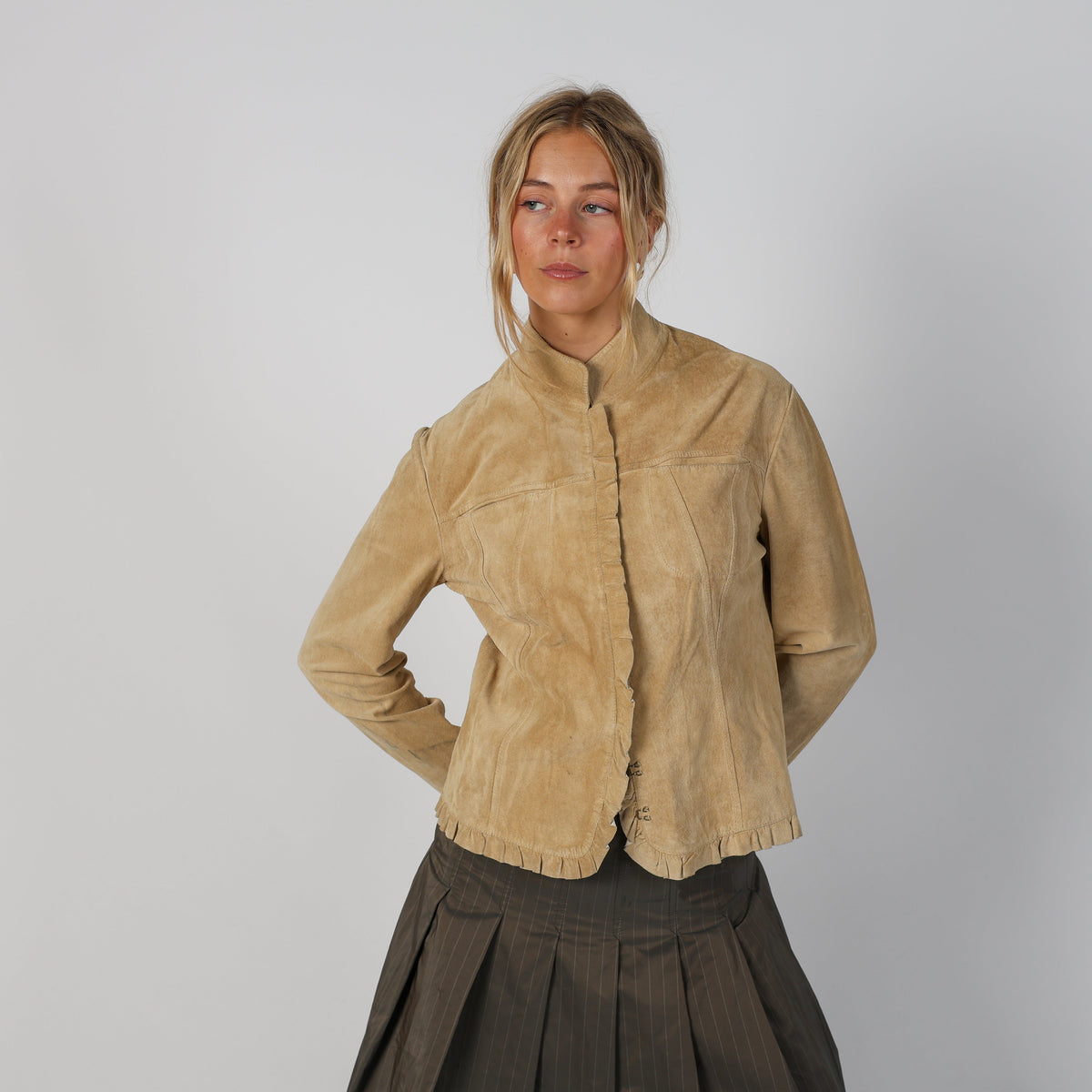 Beige Y2K Suede Jacket (M)