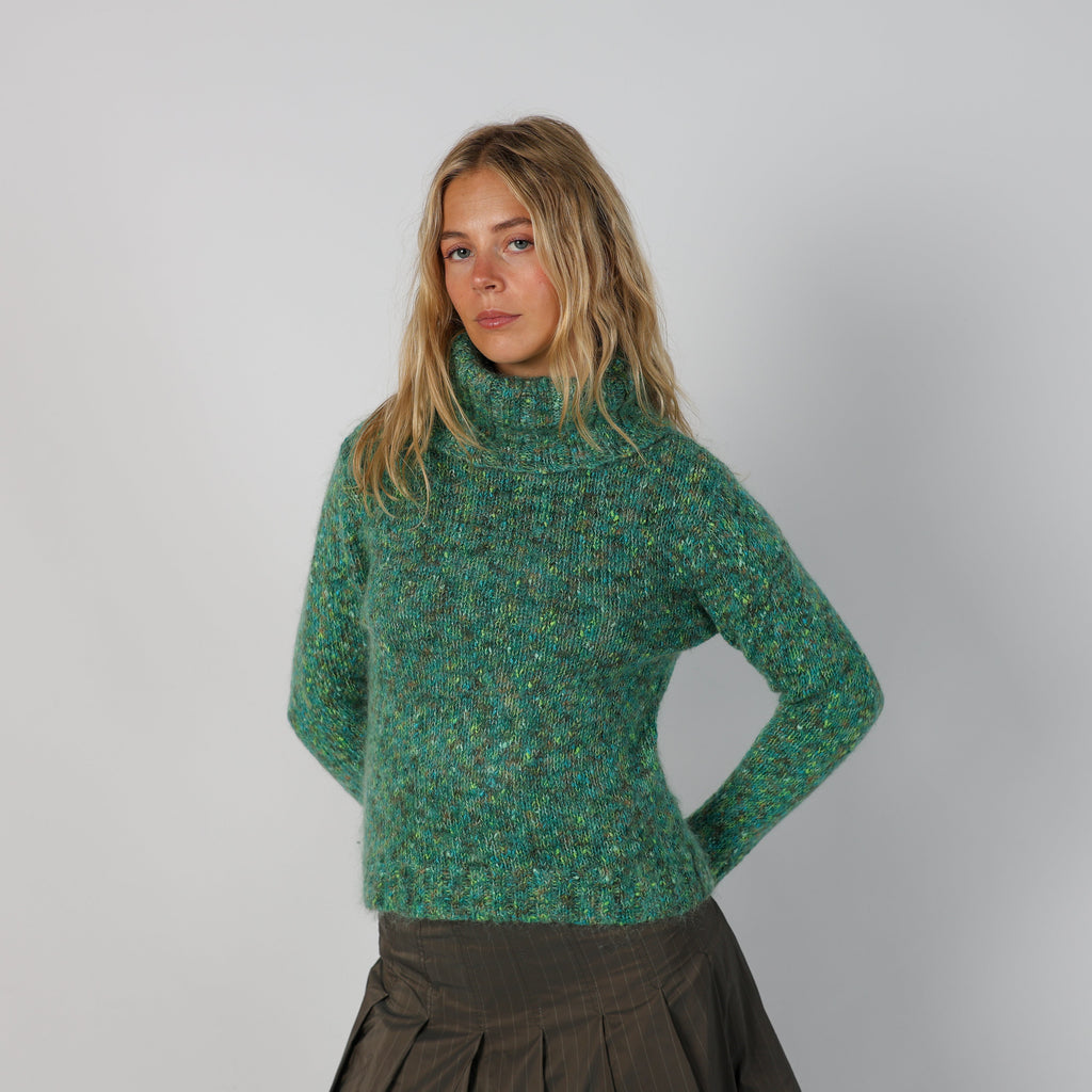 Dark Green Y2K Promod Knitted Jumper Turtleneck (M)