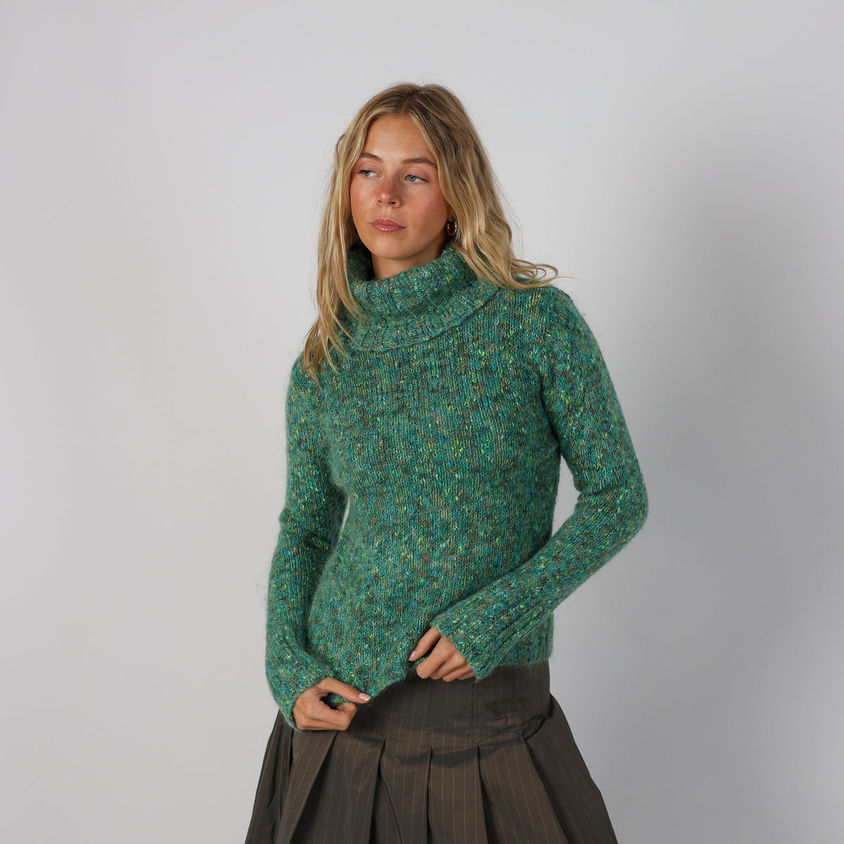 Dark Green Y2K Promod Knitted Jumper Turtleneck (M)