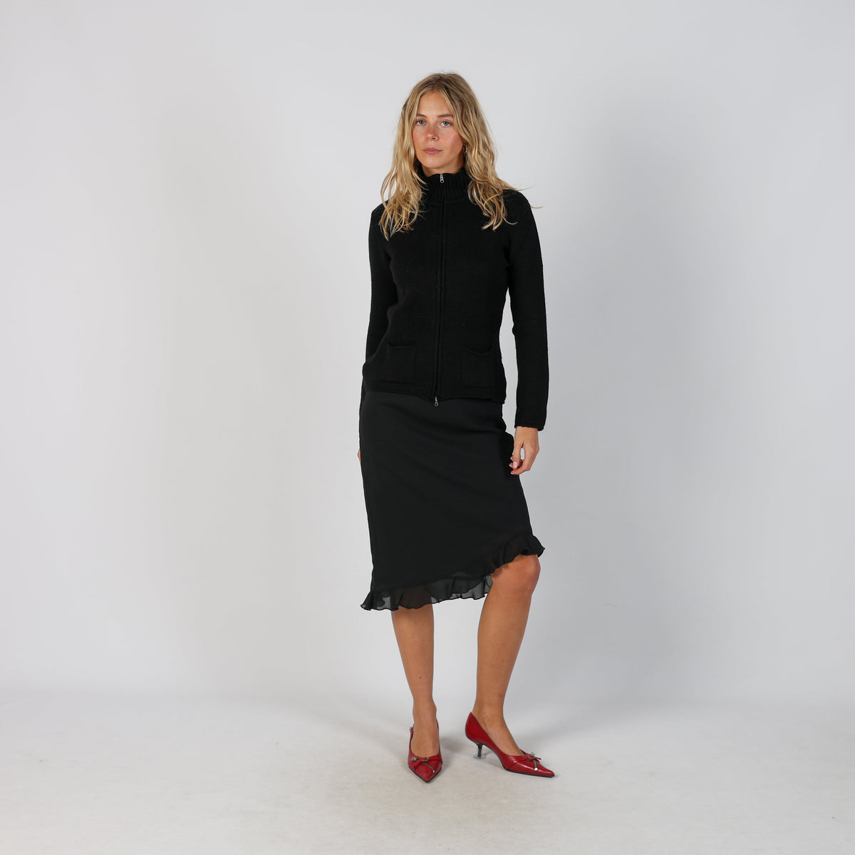 Black Y2K Motivi Woven Midi Skirt (M)