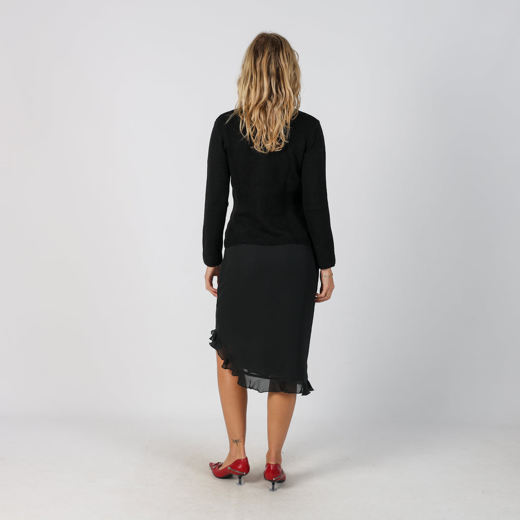Black Y2K Motivi Woven Midi Skirt (M)