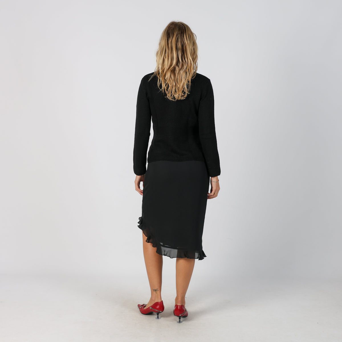 Black Y2K Motivi Woven Midi Skirt (M)