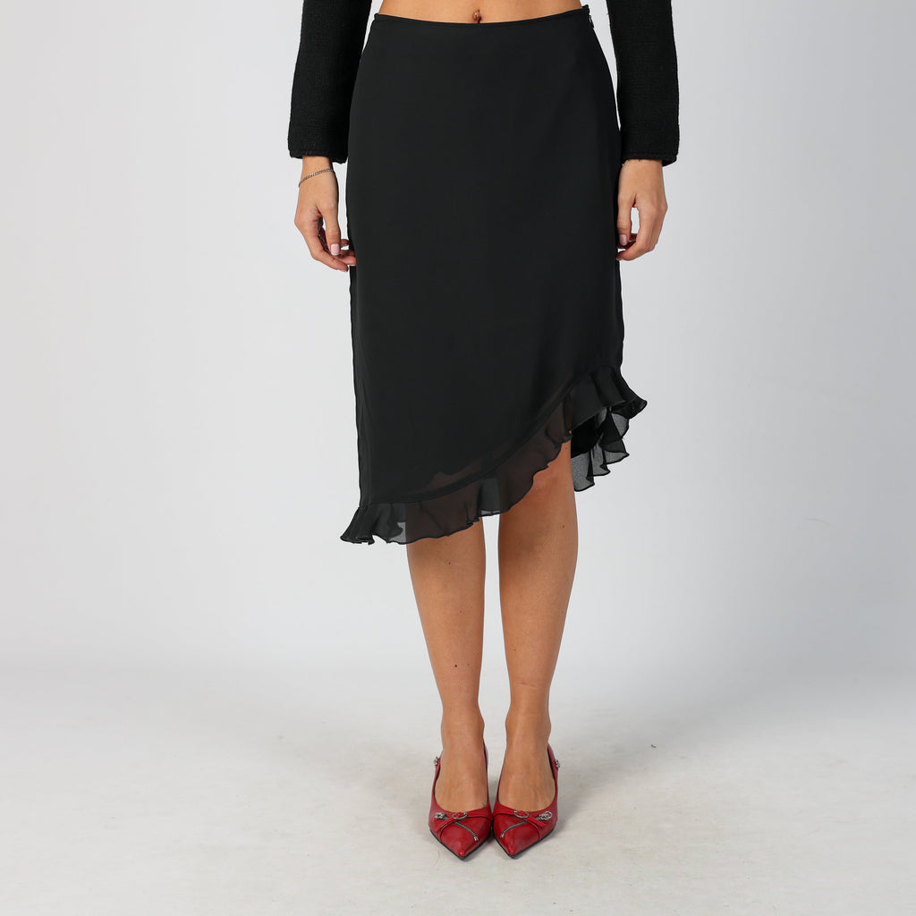 Black Y2K Motivi Woven Midi Skirt (M)