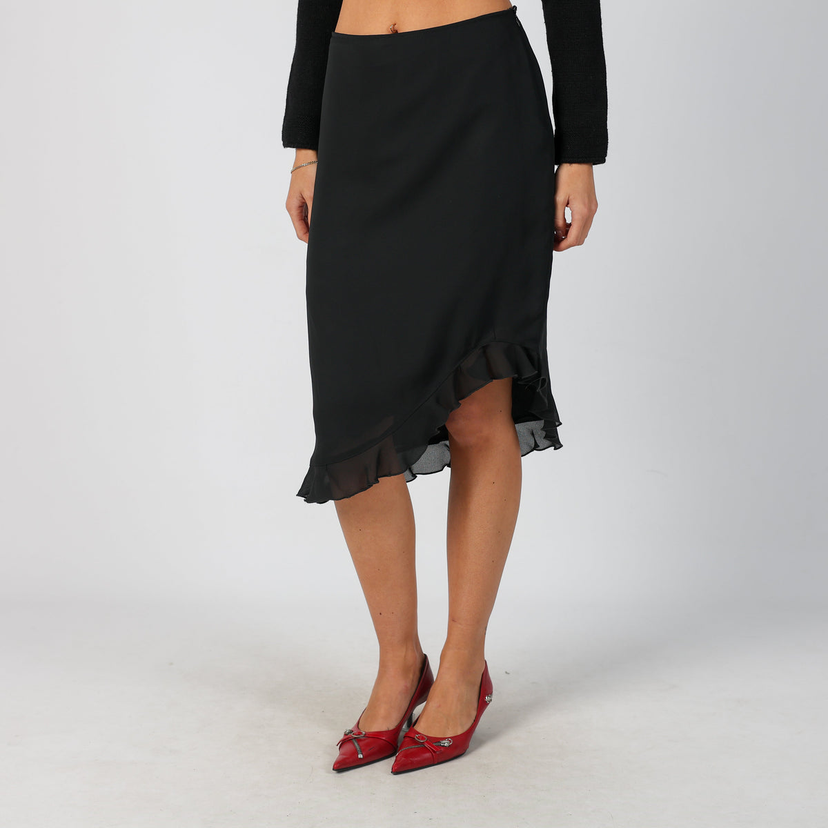 Black Y2K Motivi Woven Midi Skirt (M)