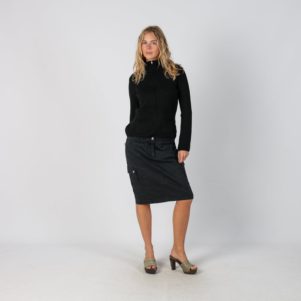 Black Y2K Best Connections Woven Midi Skirt (M)