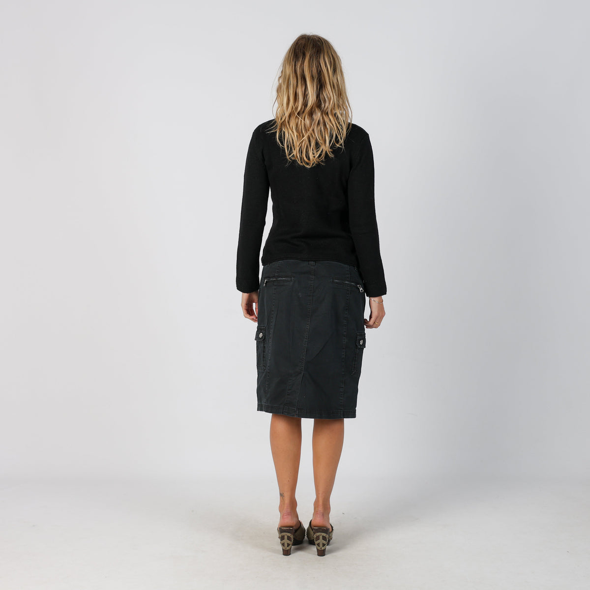 Black Y2K Best Connections Woven Midi Skirt (M)