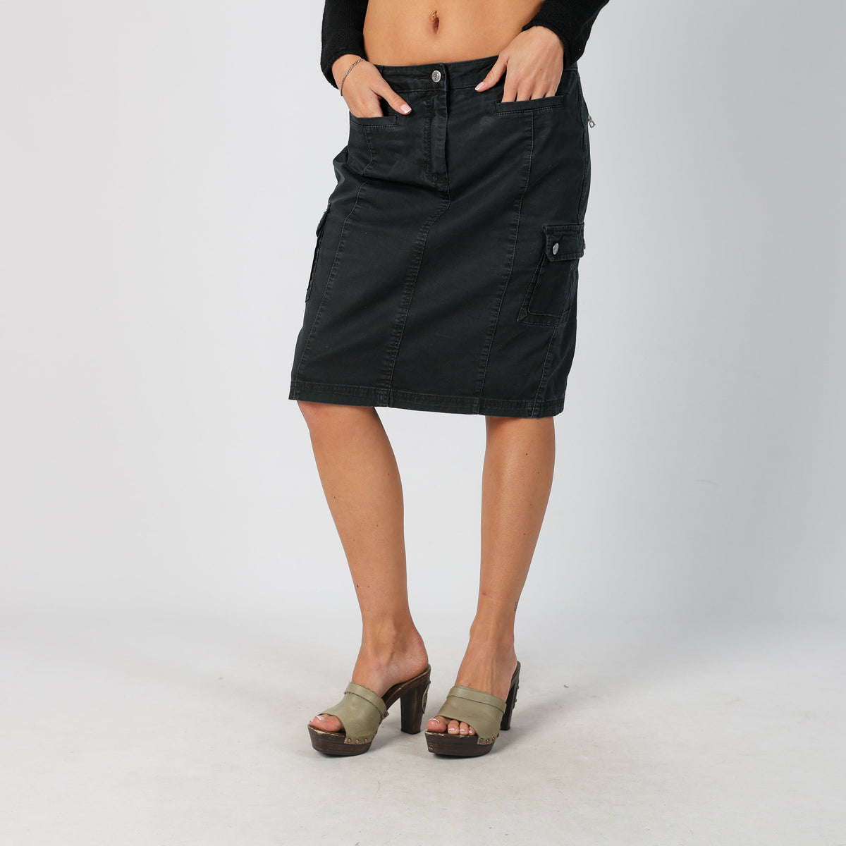 Black Y2K Best Connections Woven Midi Skirt (M)