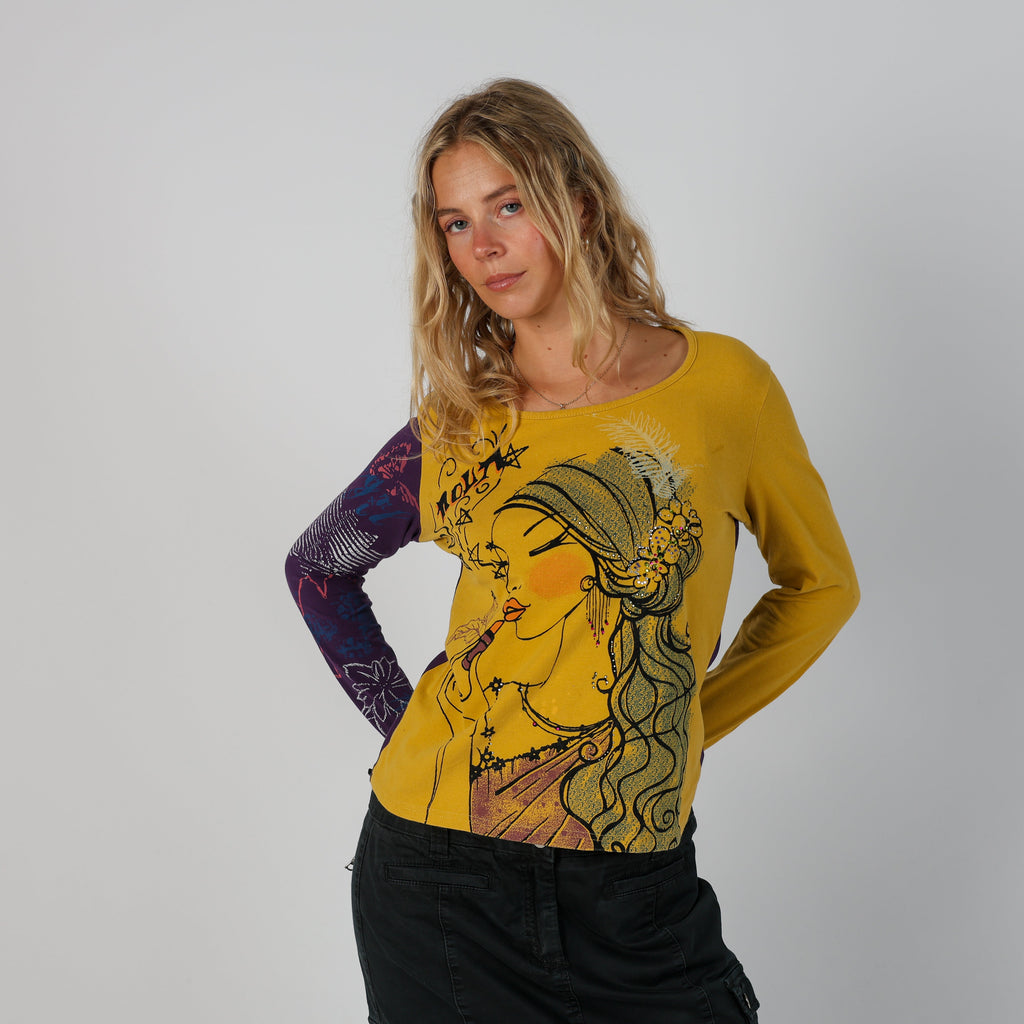 Yellow Y2K Long Sleeve Top (M)
